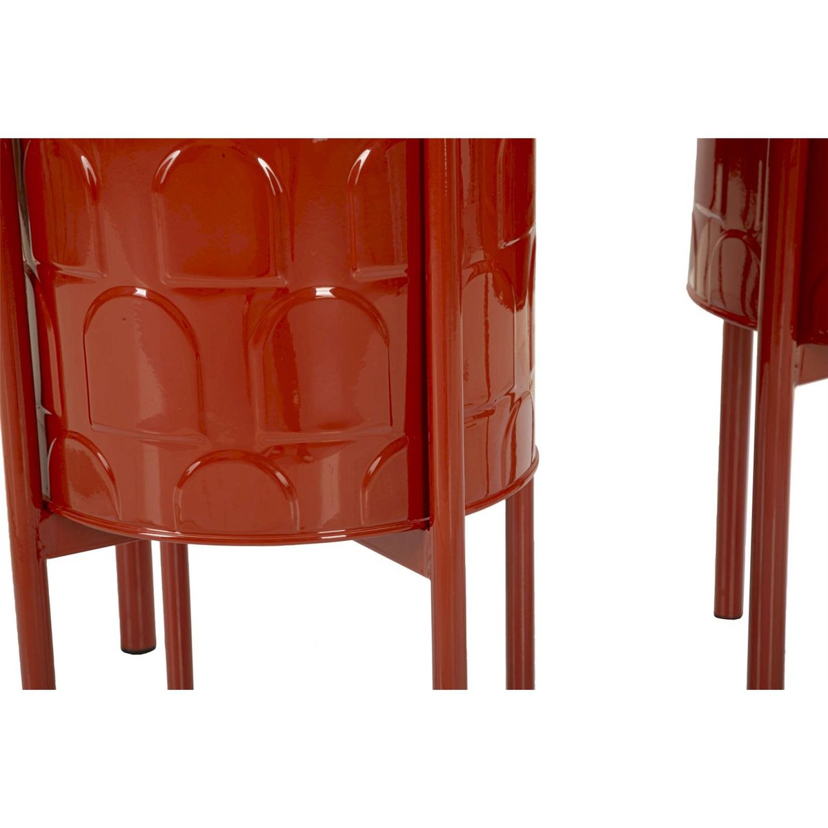 Cache-pots en fer motif arches sur pieds lot de 3 rouge brillant, RECOLLECTION