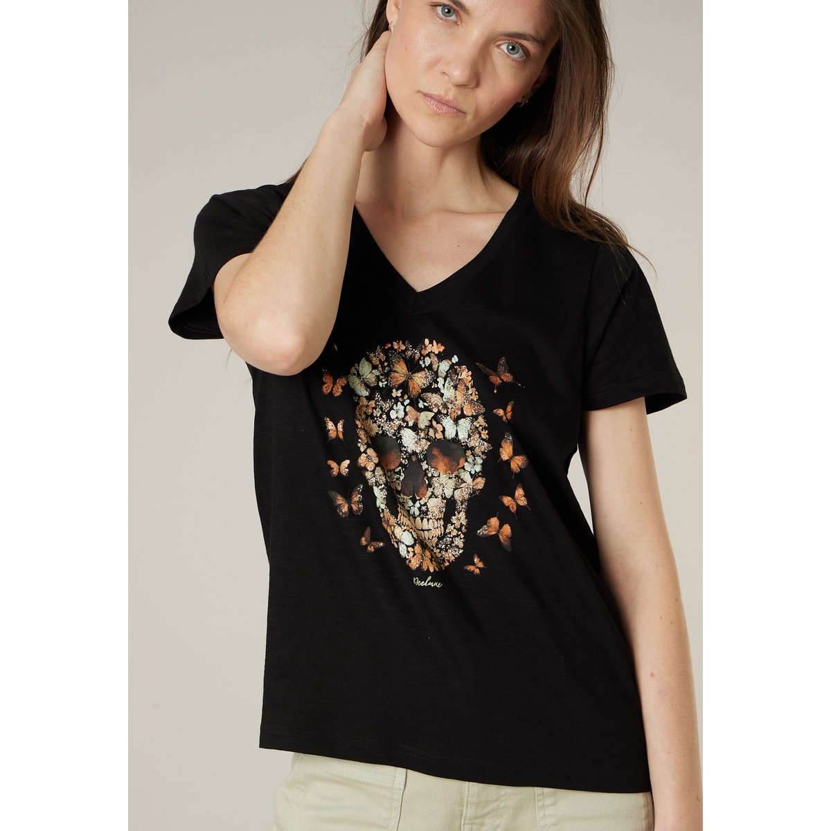 T-shirt femme en coton BUTTERSKULL black, DEELUXE