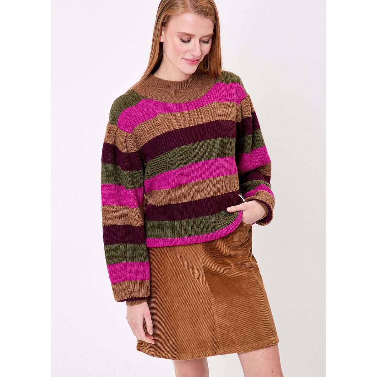 Pull col cheminée en maille à rayures MORIS multicouleur, PRINCESSE NOMADE