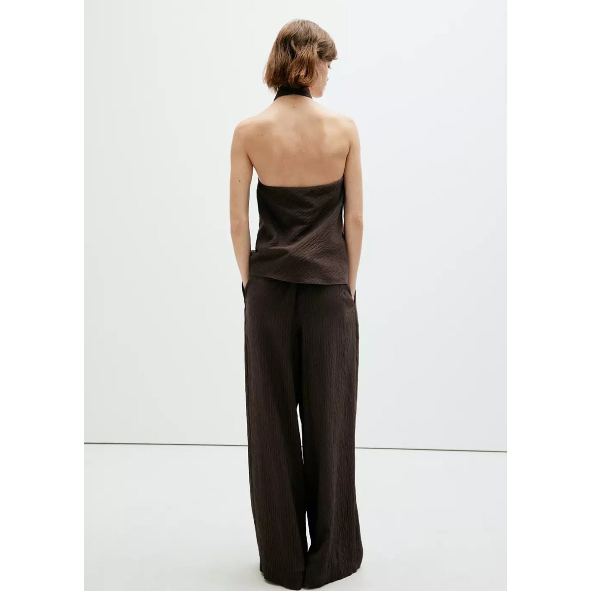 Pantalon fluide wideleg marron, MANGO