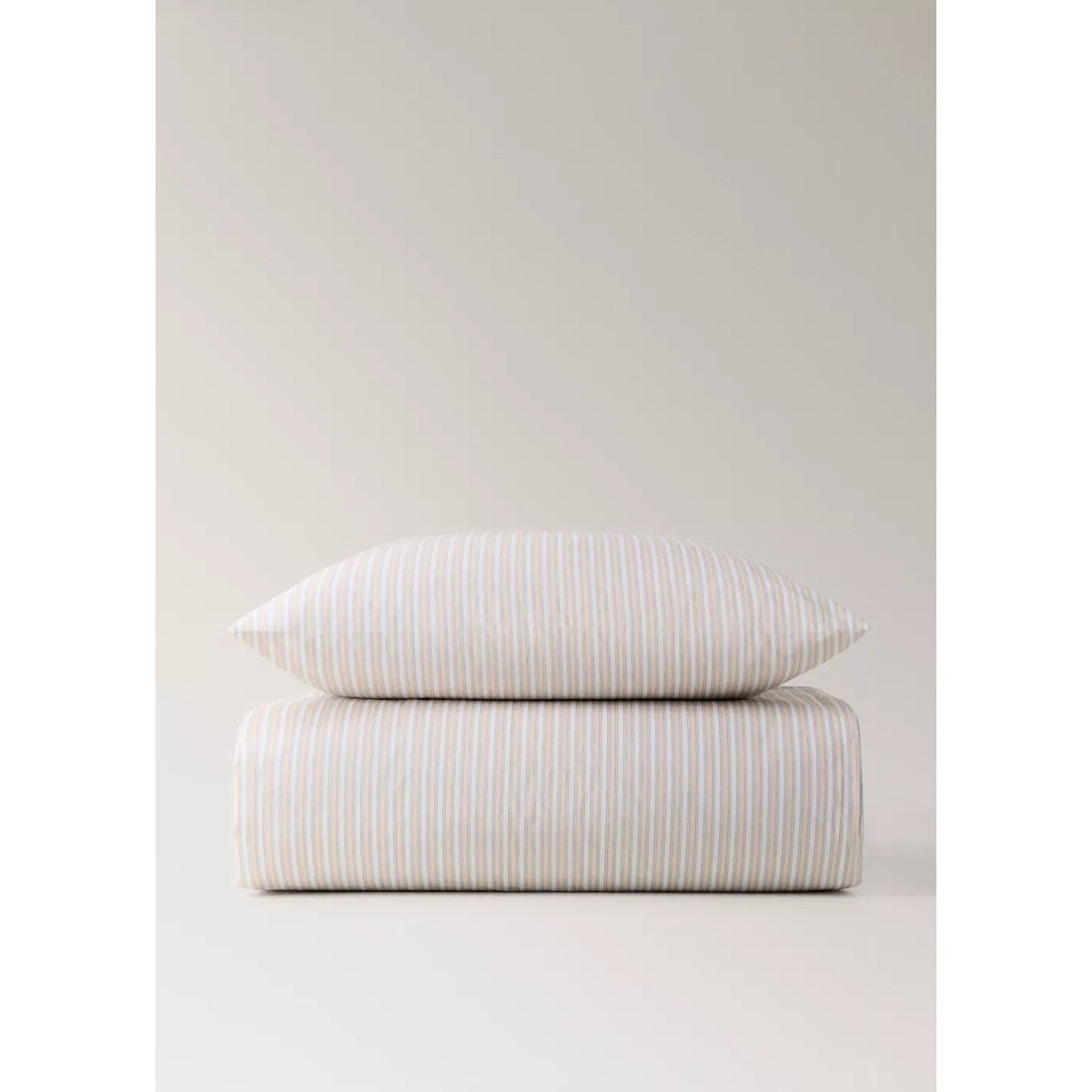 Housse de couette enfant percale de coton imprimé rayures fines lit 90 cm vanille, MANGO HOME