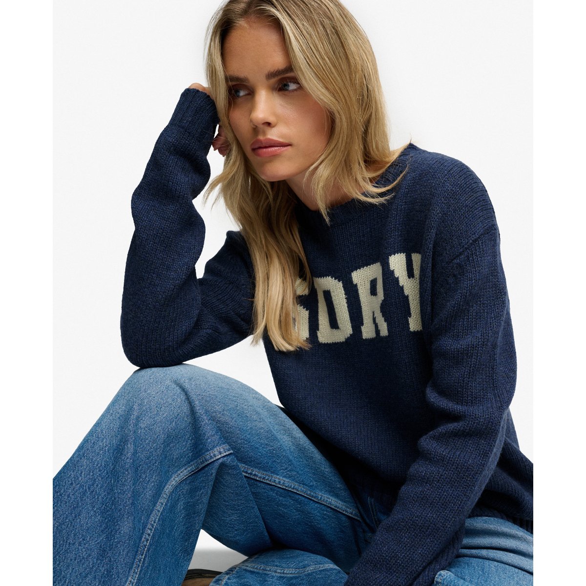 Pull en maille intarsia Heritage bleu marine éclipse, SUPERDRY