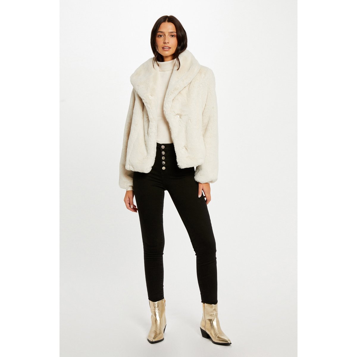Manteau imitation fourrure ivoire, MORGAN