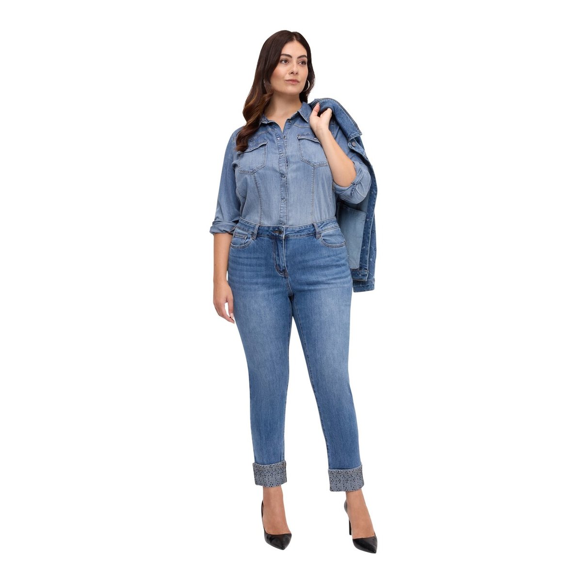 Jean skinny avec revers en strass bleu, FIORELLA RUBINO