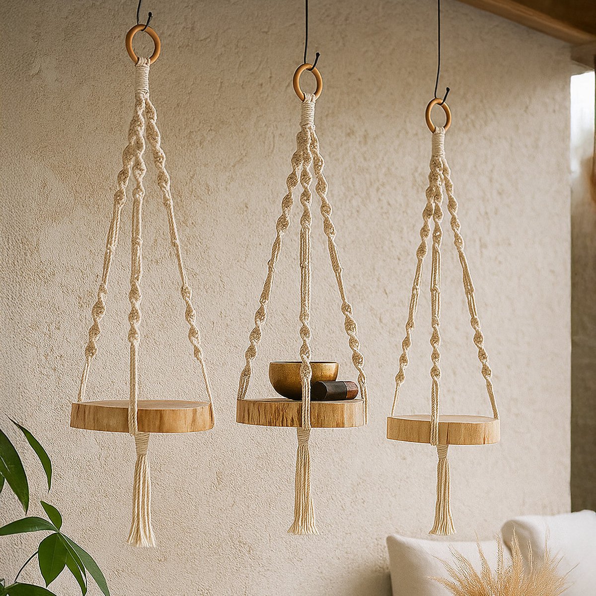 Suporte vasos em macramé RODELA, Macramar natural, MACRAMAR