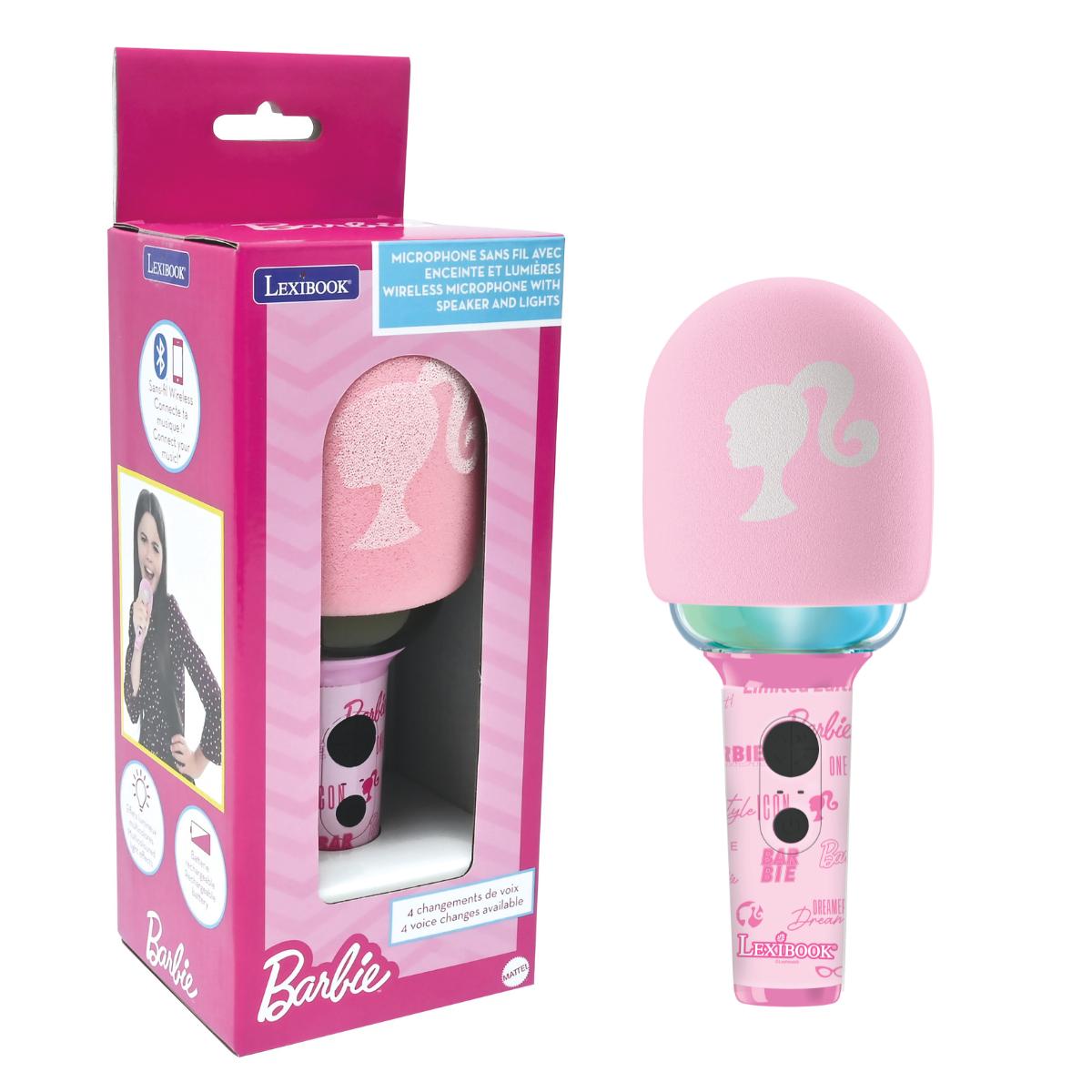 Karaoke Microphone Bluetooth/Sans fil Barbie avec effets sonores et lumineux rose, LEXIBOOK