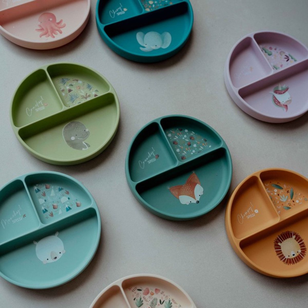 Assiette compartimentée en silicone avec ventouse ANIMAUX ANIMAUX menthe, SASSI