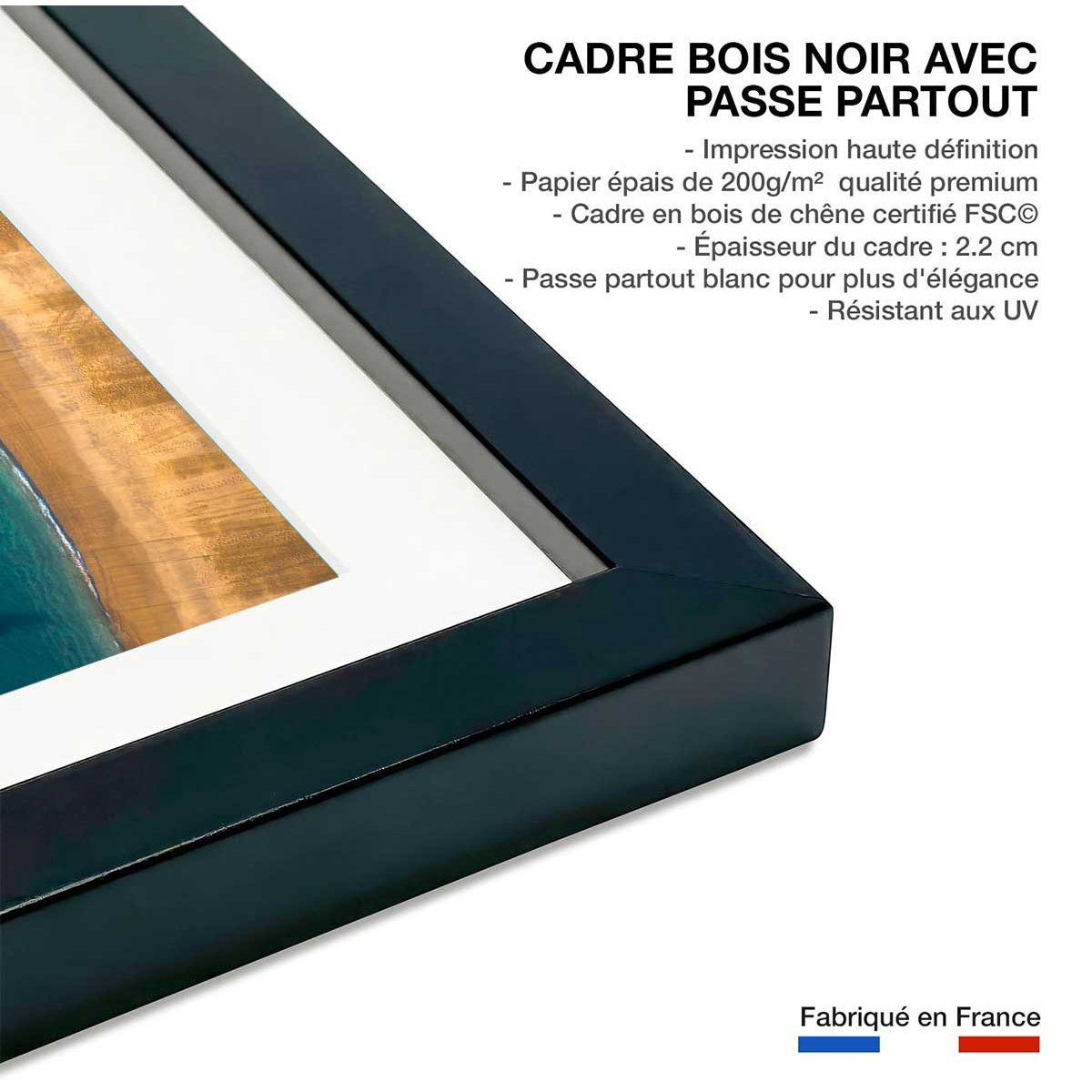 Poster bateaux de pêche affiche + cadre en bois - noir, HEXOA