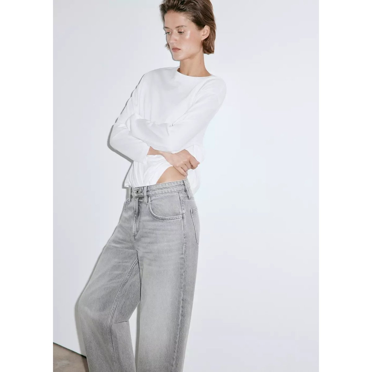 Jean balloon taille haute gris denim, MANGO