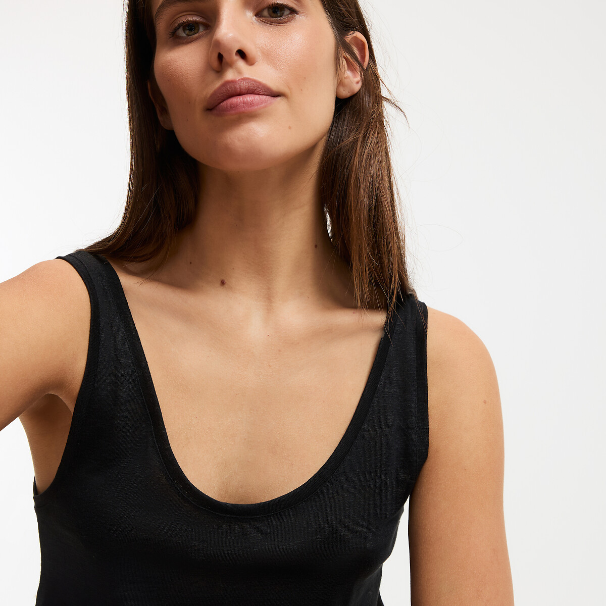 Canotta ampia in lino, scollo rotondo nero , LA REDOUTE COLLECTIONS