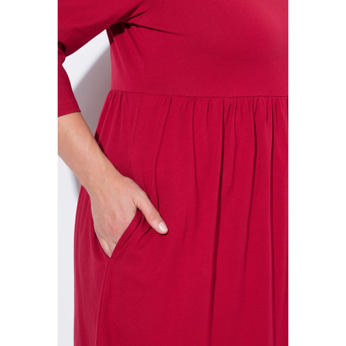 Robe maxi en jersey, coupe évasée, poches rouge rubis, ULLA POPKEN