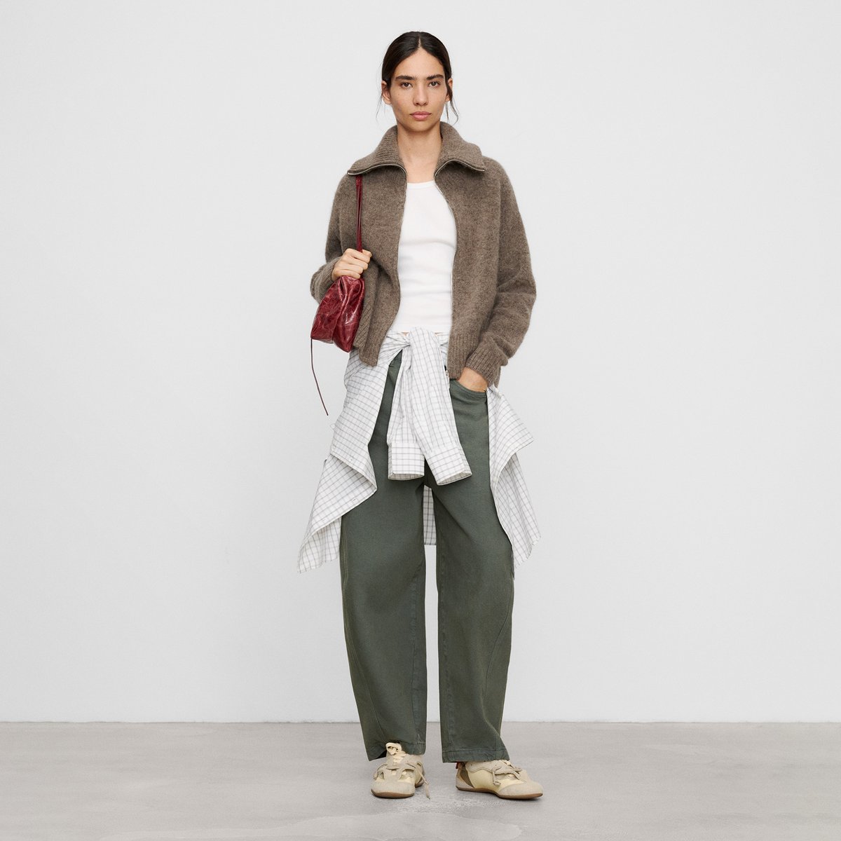 Veste avec alpaga à large col roulé taupe, ADOLFO DOMINGUEZ