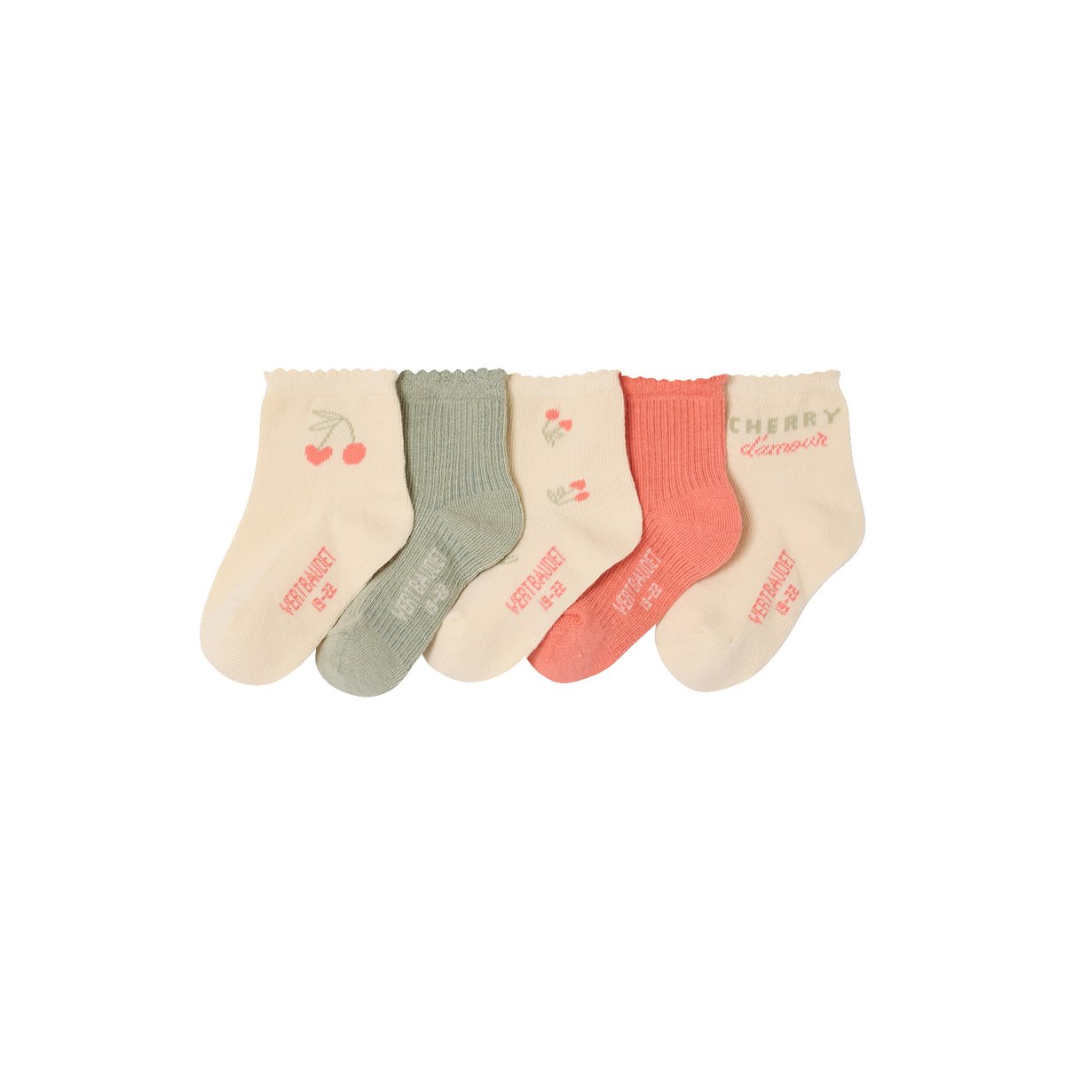 Lot de 5 paires de chaussettes bébé corail, VERTBAUDET