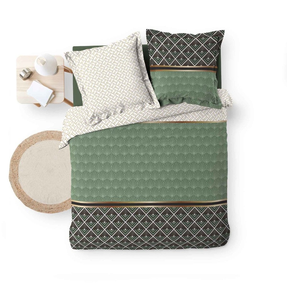 Housse De Couette 260x240 + 2 Taies Belor Coton Percale 78 Fils vert, DECORATIE