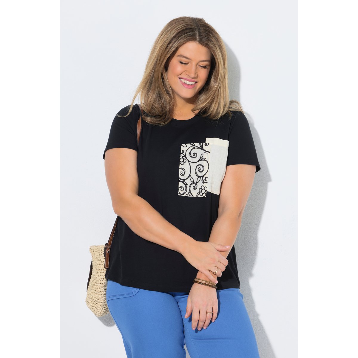 T-shirt en coton bio, poches poitrine noir, ULLA POPKEN
