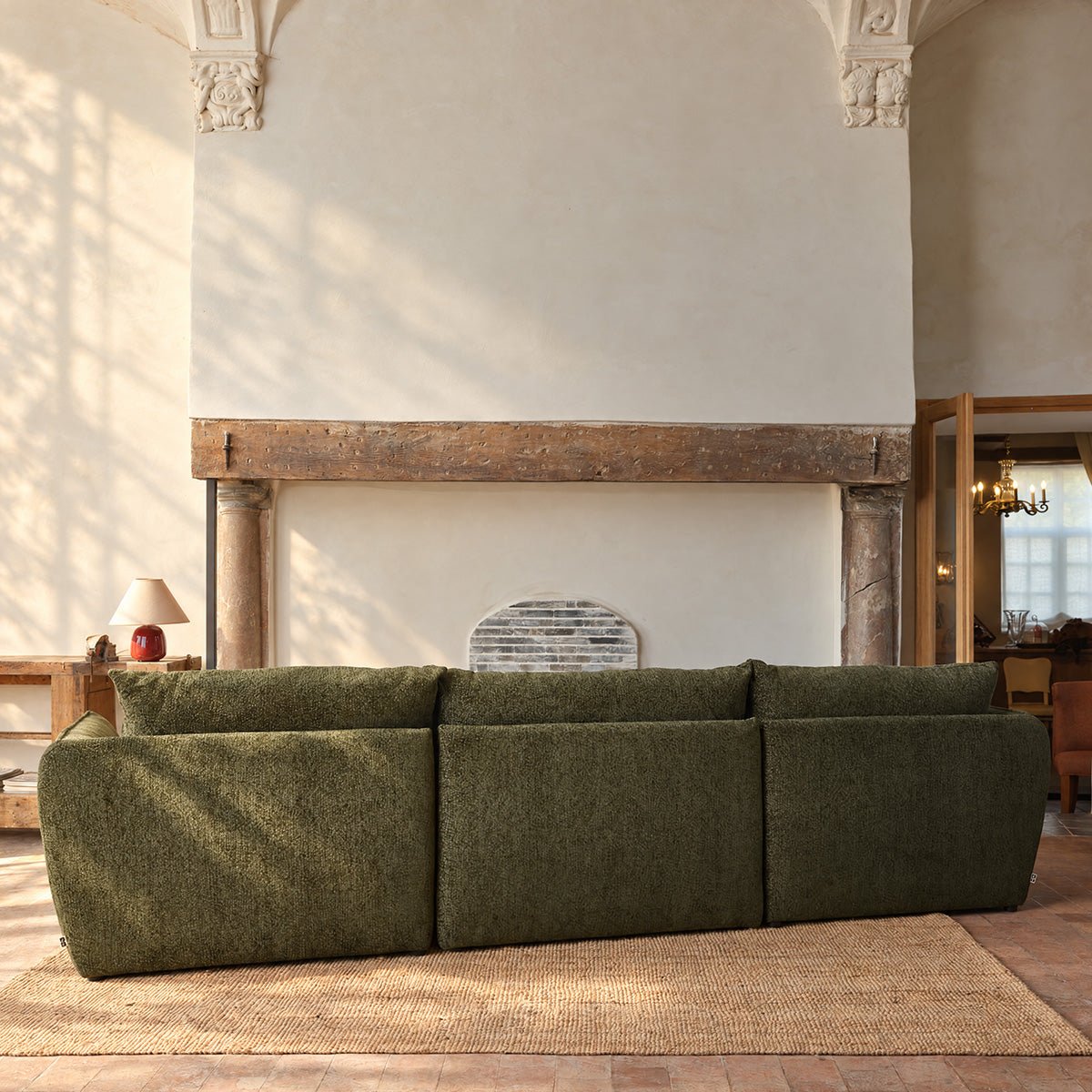 Canapé modulable angle droit 3 places en chenille chiné LEOPOLD vert, BERAH GETAH