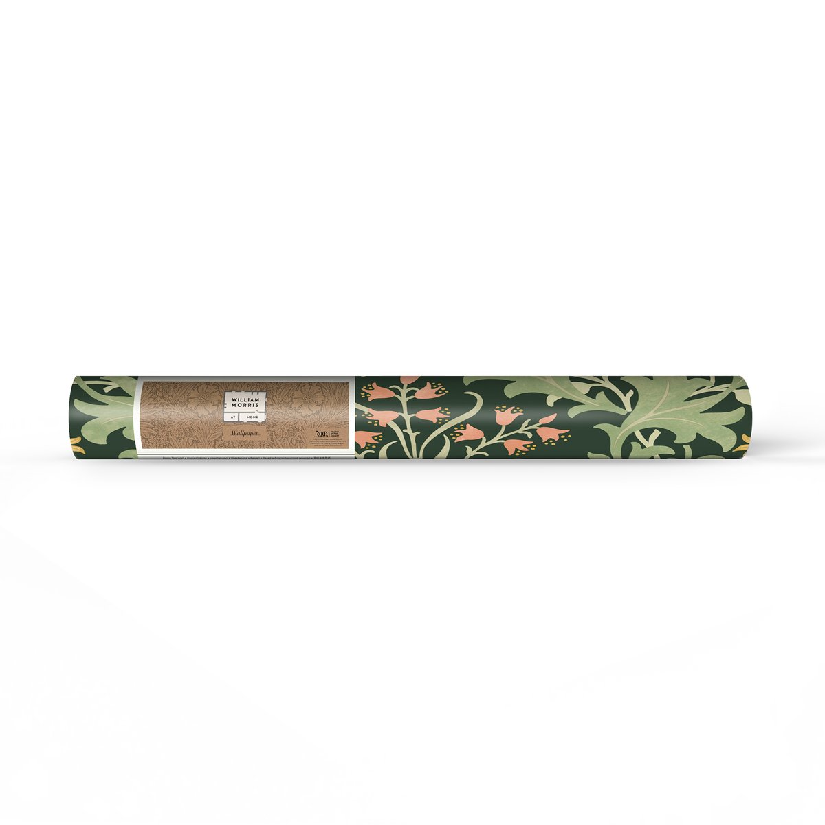 Papier peint fleuri Celandine Forest vert, corail, ocre, WILLIAM MORRIS AT HOME