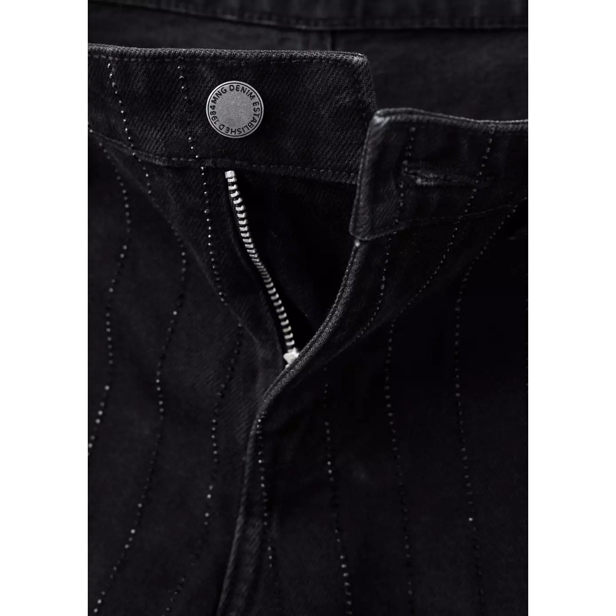 Jean droit détail cristaux black denim, MANGO