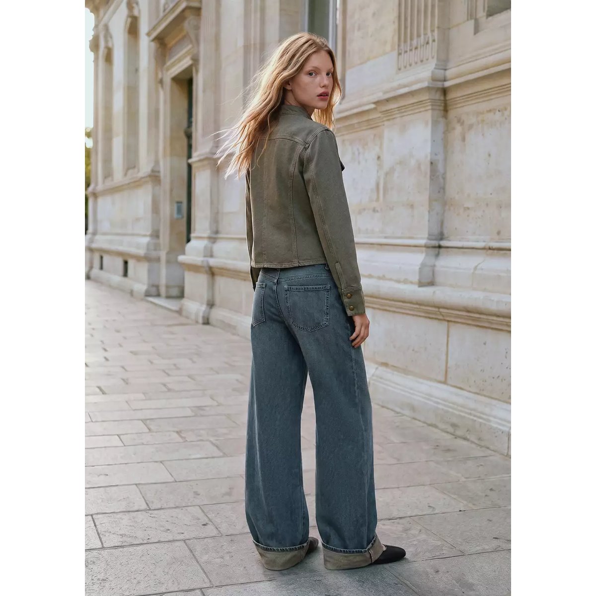 Jean large à revers bleu foncé vintage, MANGO TEEN