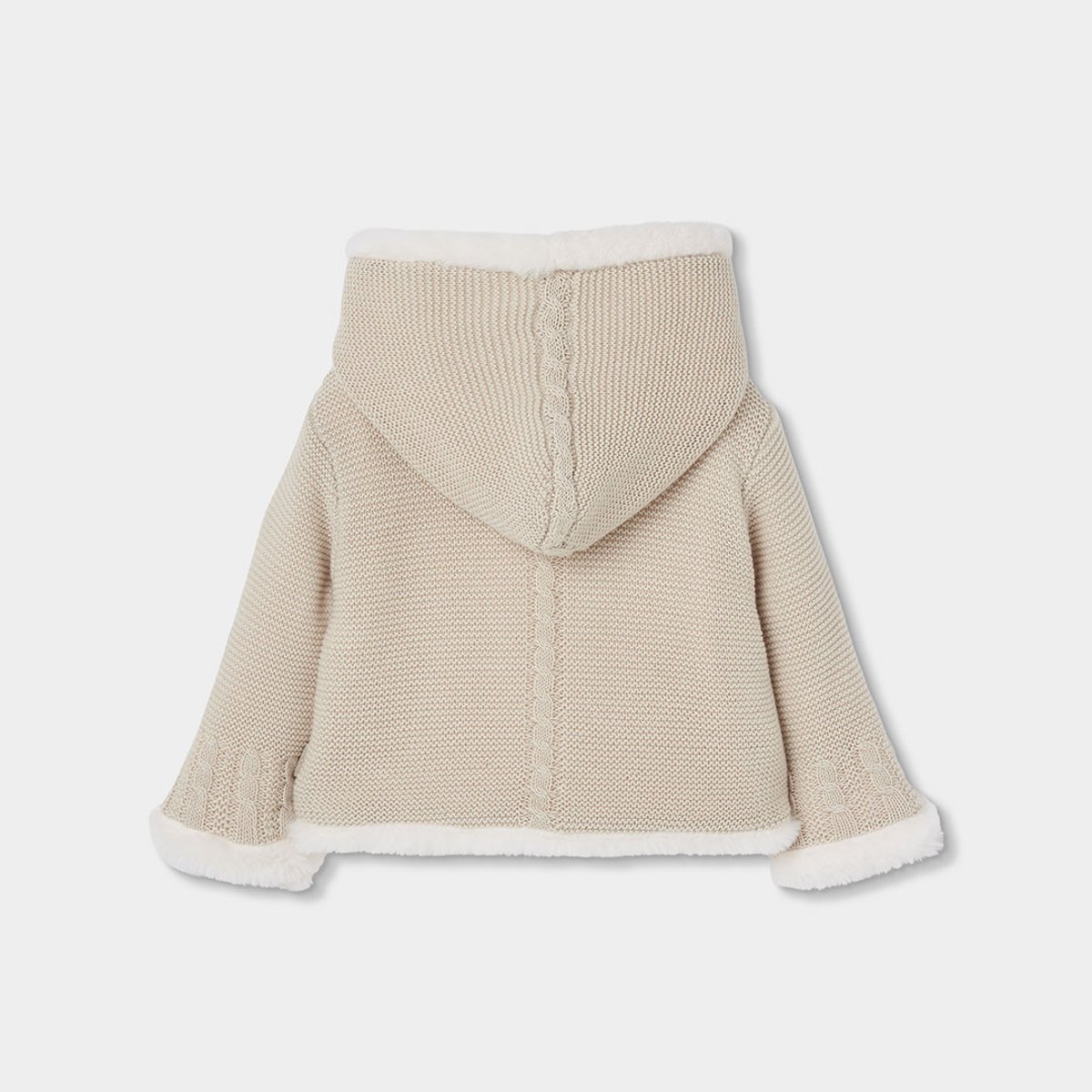 Veste bébé en maille réversible à capuche beige, BOBOLI