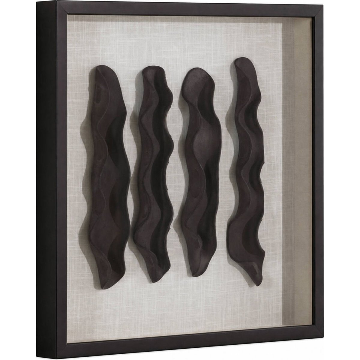 Tableau abstrait en relief, Bois et verre noir et crème, RECOLLECTION