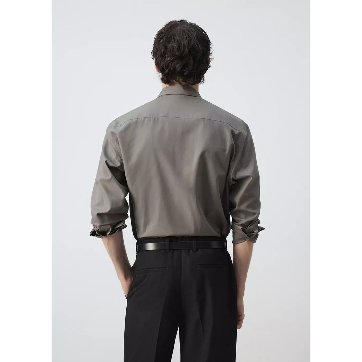 Chemise en mélange coton-lyocell coupe relaxed marron moyen, MANGO MAN