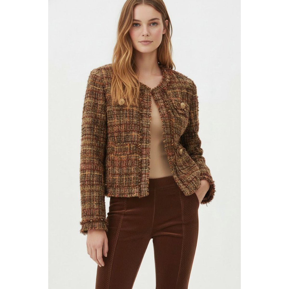 Veste courte en tweed GENTIANE marron, DERHY
