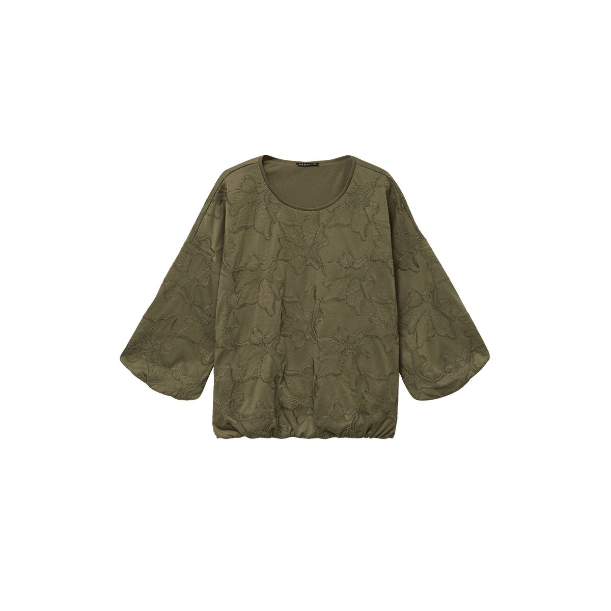 Blouse col v manches 3/4 bas resserré vert kaki, BREAL