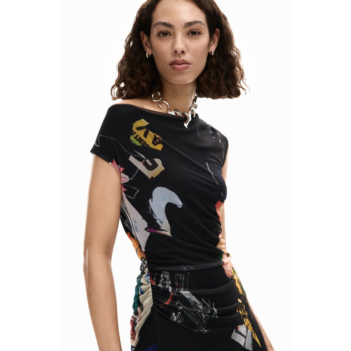 Robe midi collage noir, DESIGUAL