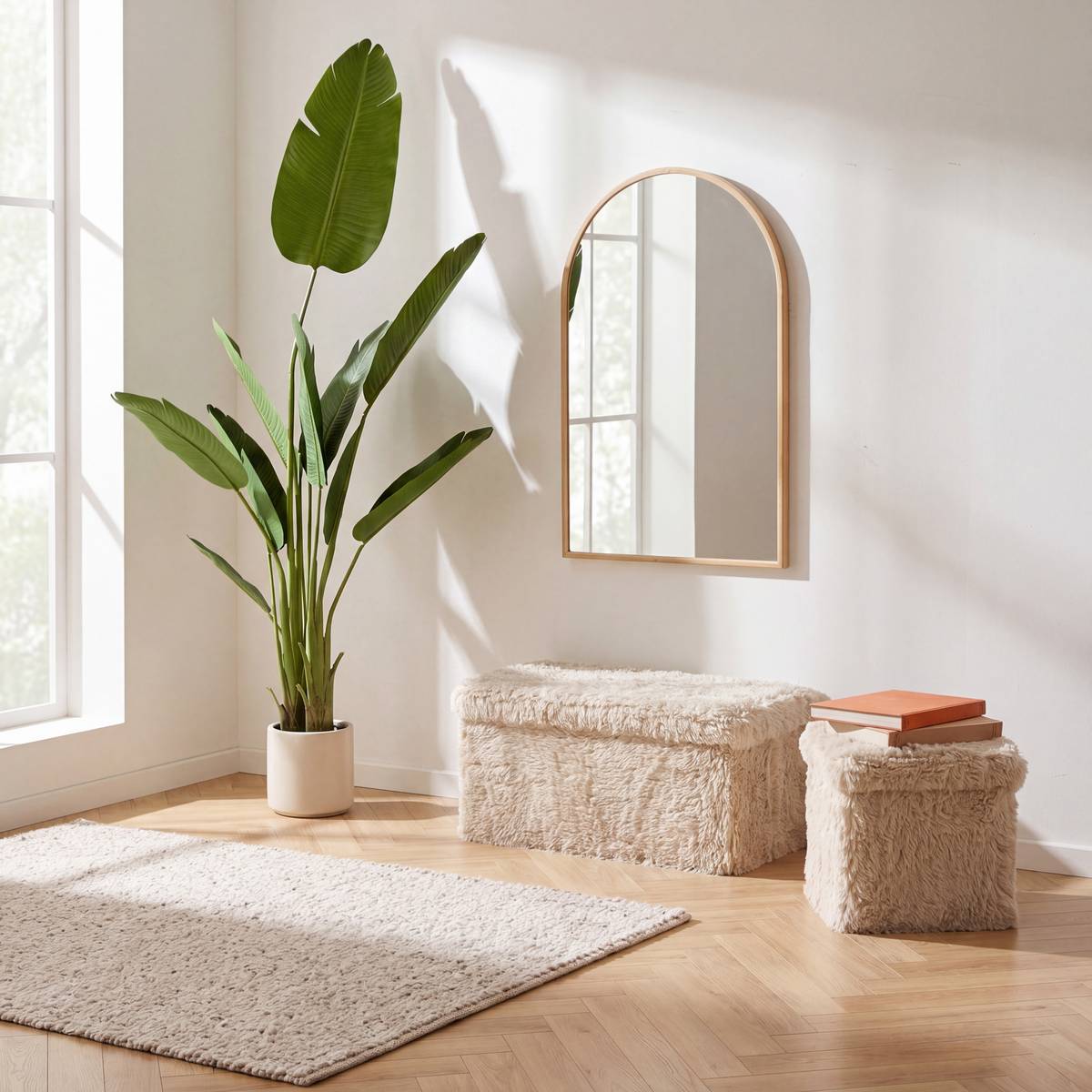 Pouf rectangulaire pliable avec rangement DUVIA beige, ATMOSPHERA