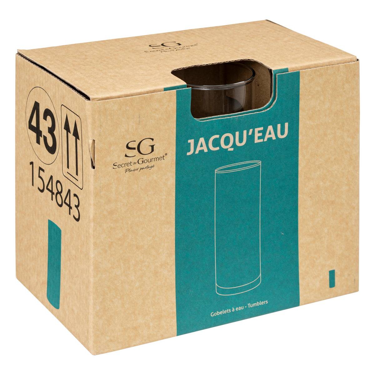 Lot de 6 verres hauts en verre 32 cl JACQU'EAU transparent, SECRET DE GOURMET