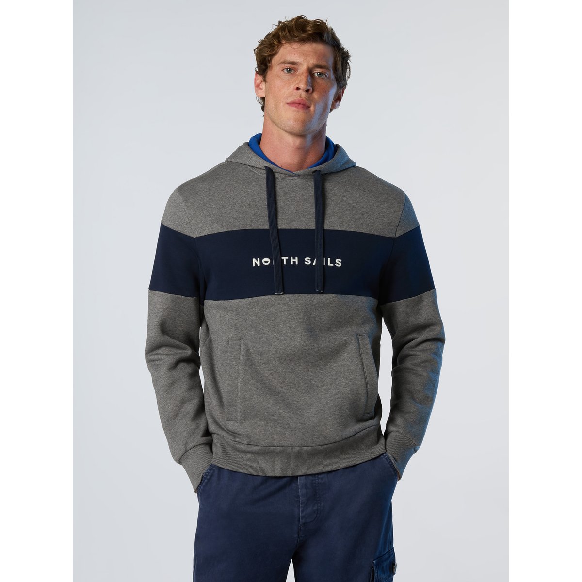 Sweat à capuche maxi à rayures gris, NORTH SAILS