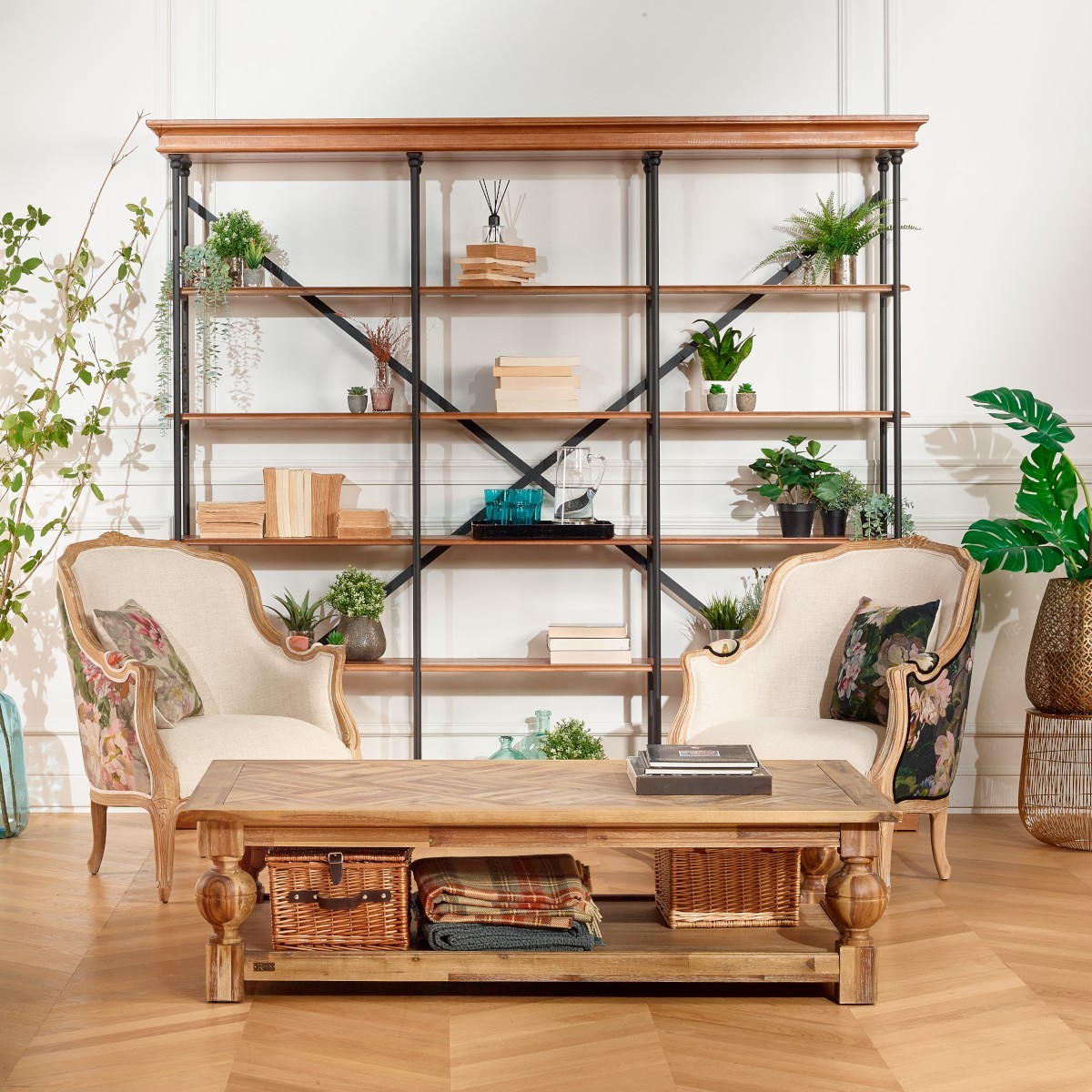 Etagère style moderne en bois et métal, 4 tablettes DANTE marron, ROBIN DES BOIS
