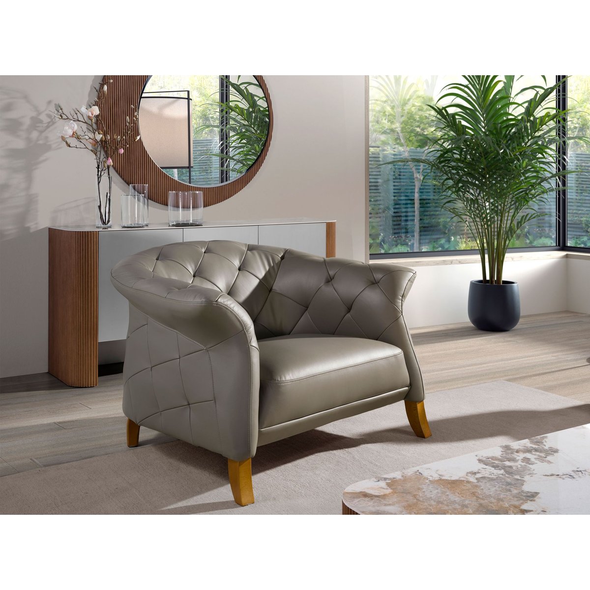 Fauteuil en cuir gris | miel, ANGEL CERDA