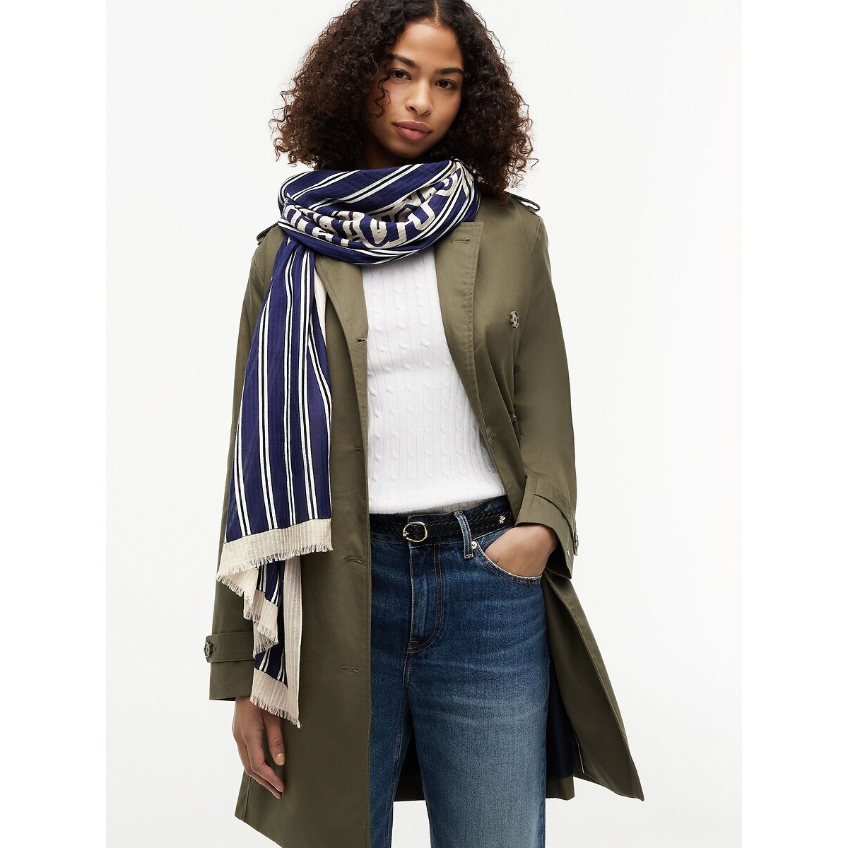 Script Printed Scarf navy blue, TOMMY HILFIGER
