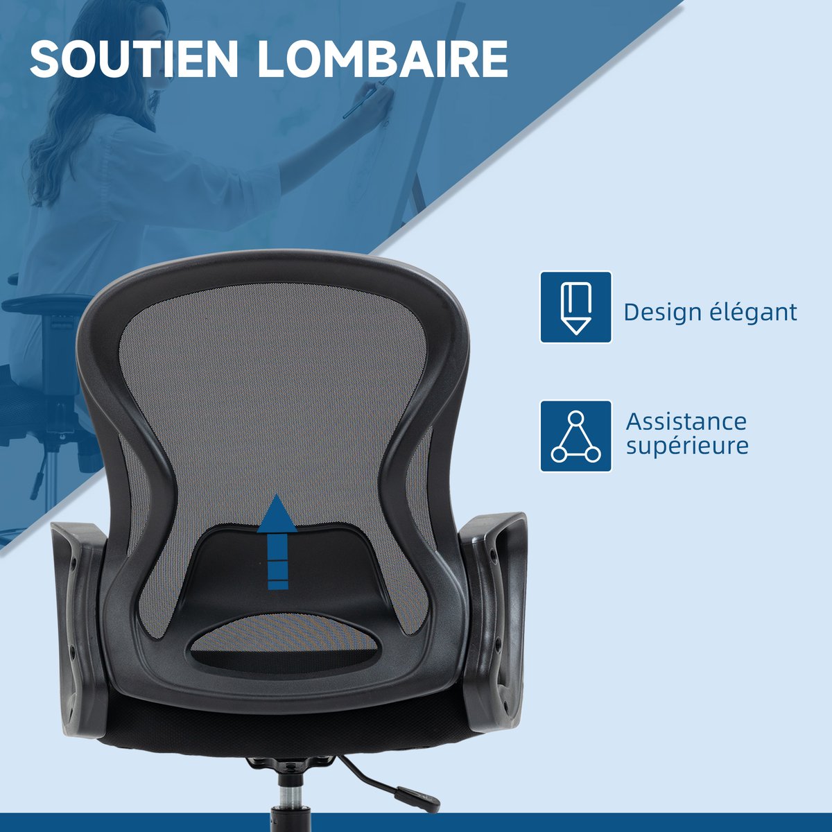 Chaise de bureau pour poste de travail debout noir, HOMCOM