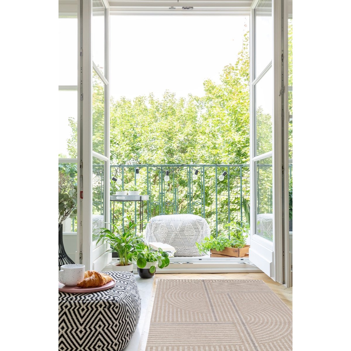 Tapis intérieur extérieur en fibres recyclées BASILE beige sable, AFK LIVING