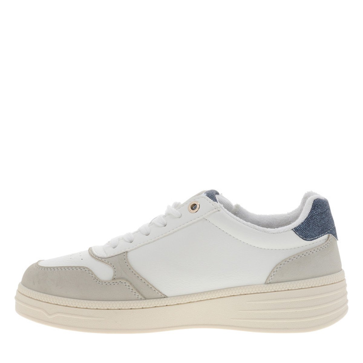 Sneakers écrues à semelle plate avec des lacets et un zip latéral beige, MUSTANG