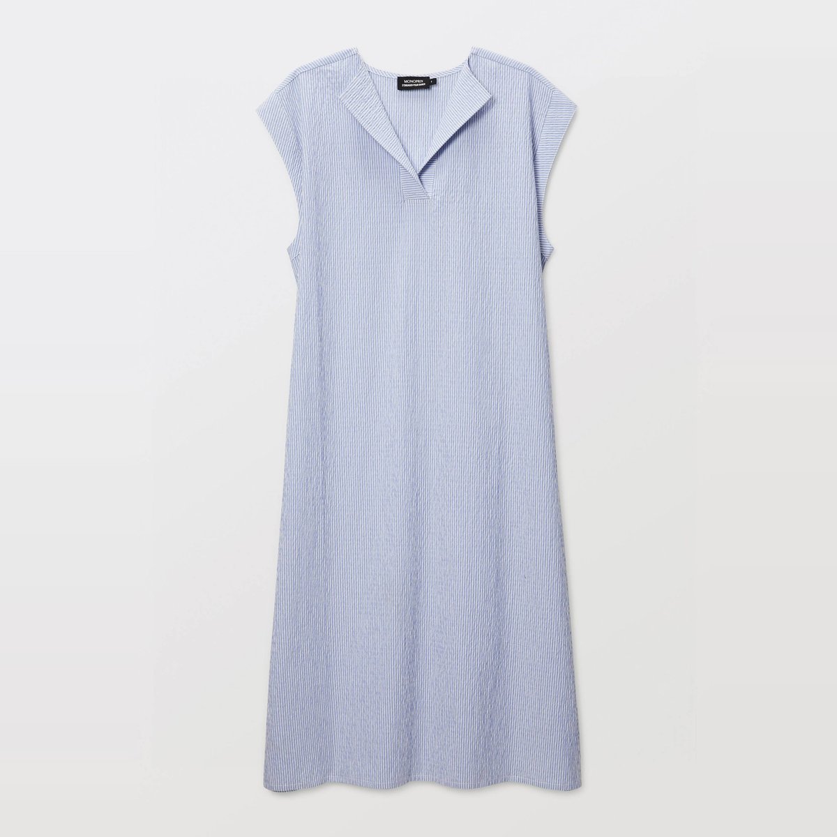 Chemise de nuit rayée sans manches en coton flots, MONOPRIX