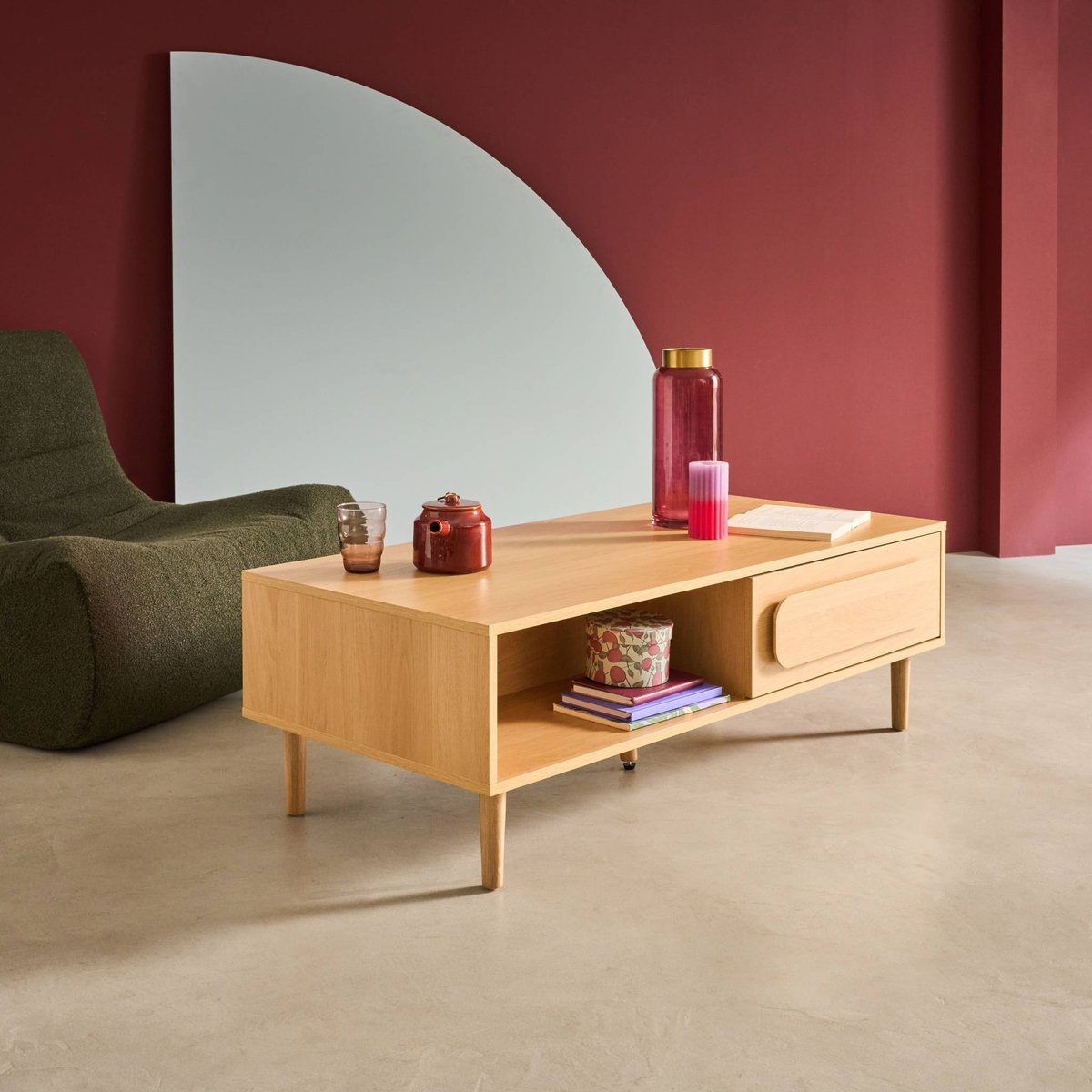 Table basse vintage décor bois 1 tiroir JULIANA noyer, SWEEEK