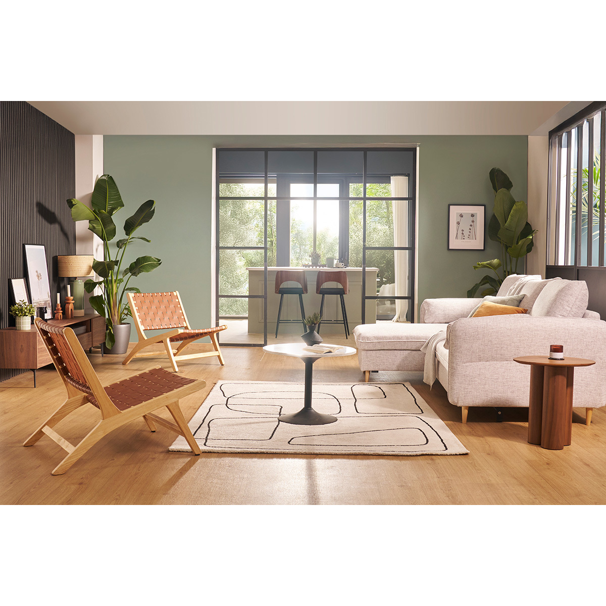 Fauteuil ethnique en bois et sangles tressées marron BONDI marron, MILIBOO
