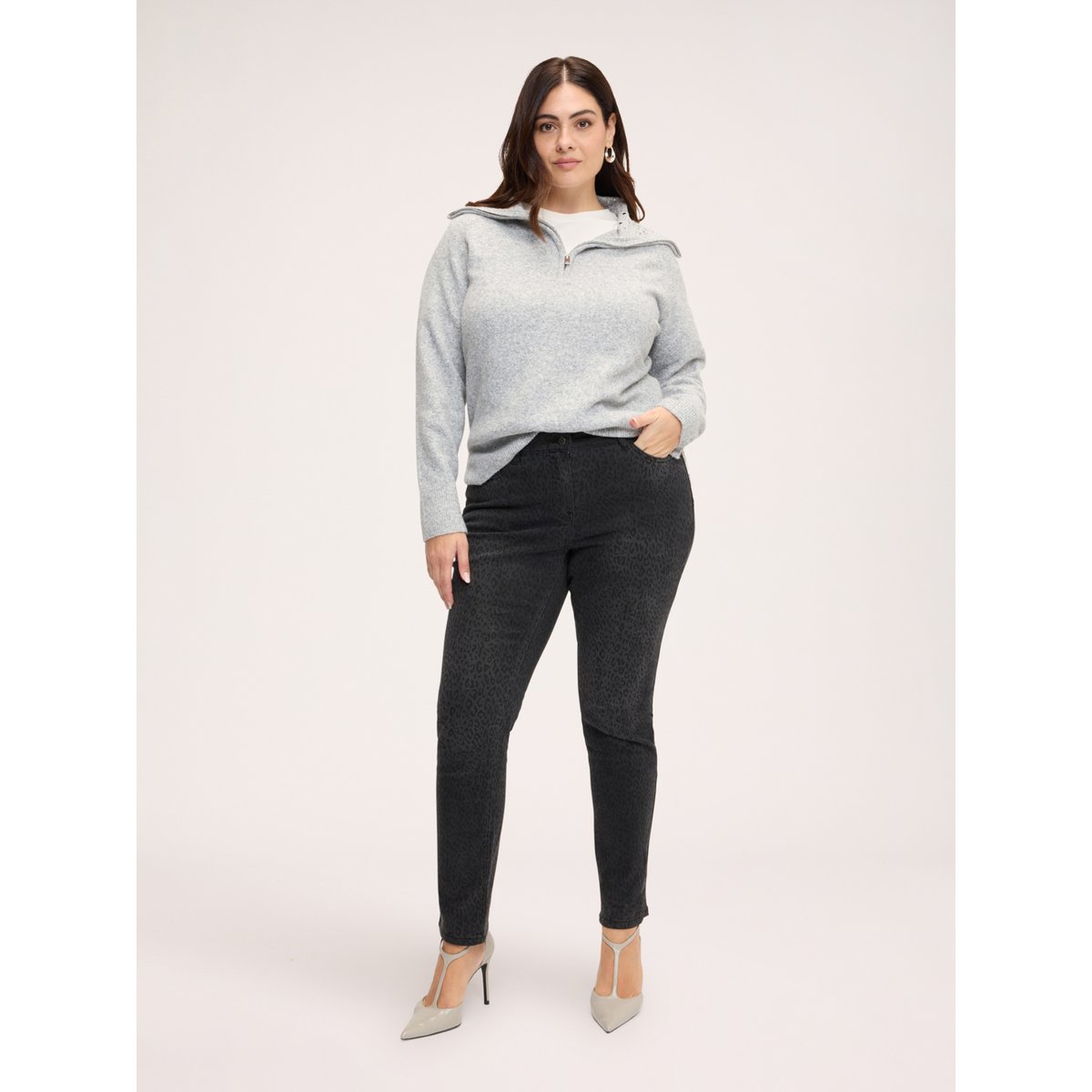 Pull avec col et appliqués brillants gris, FIORELLA RUBINO