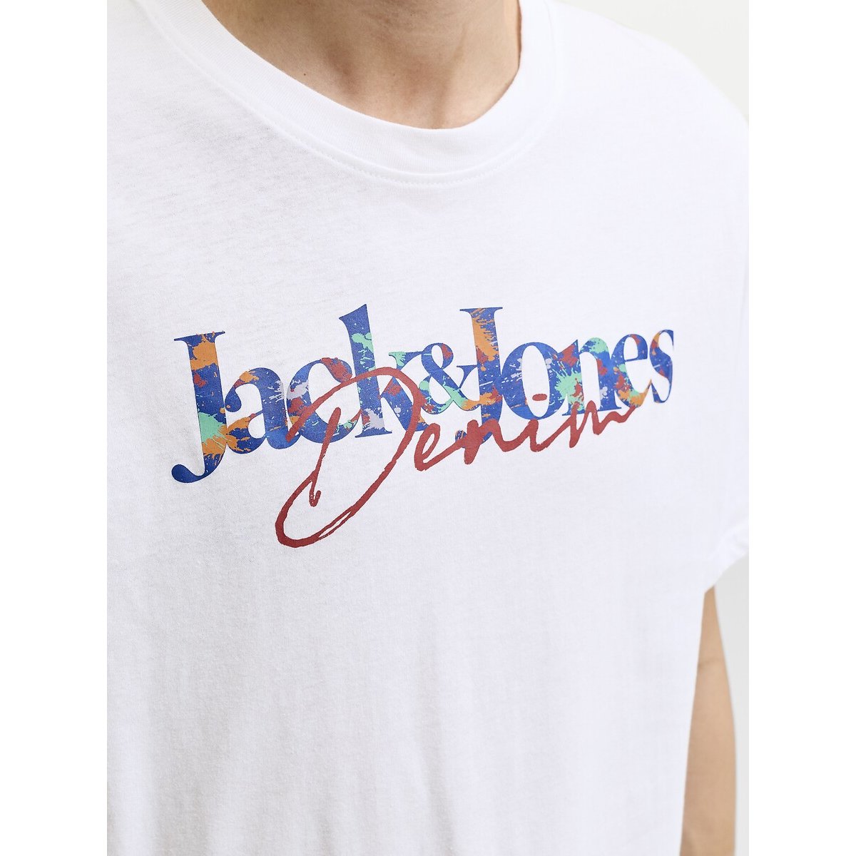 T-shirt manches courtes, col rond, Tom blanc, JACK & JONES
