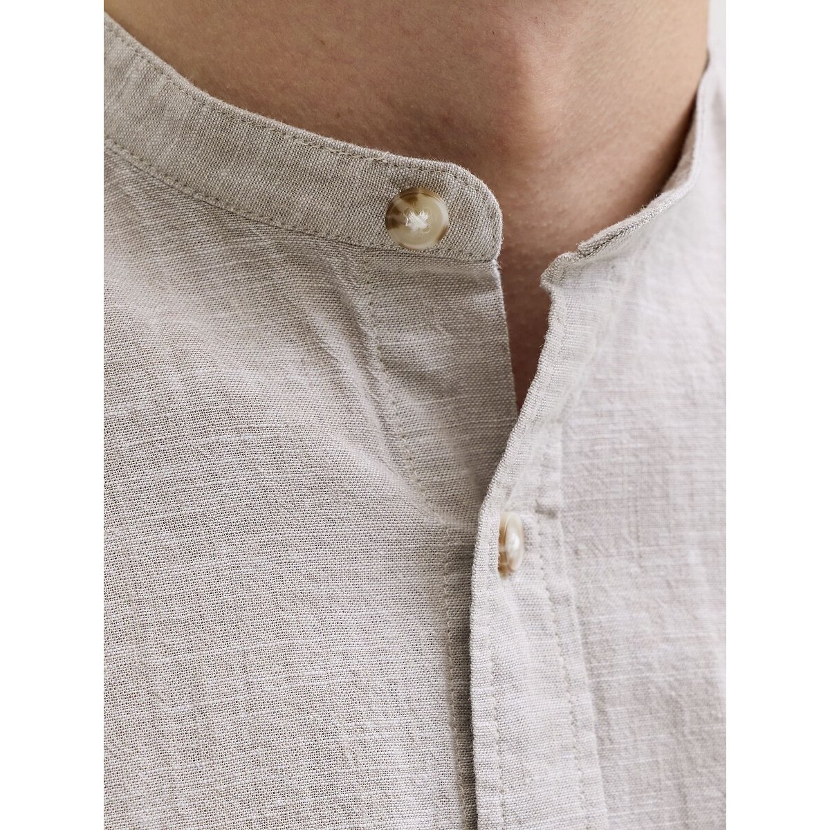 Camicia con collo alla coreana beige, JACK & JONES