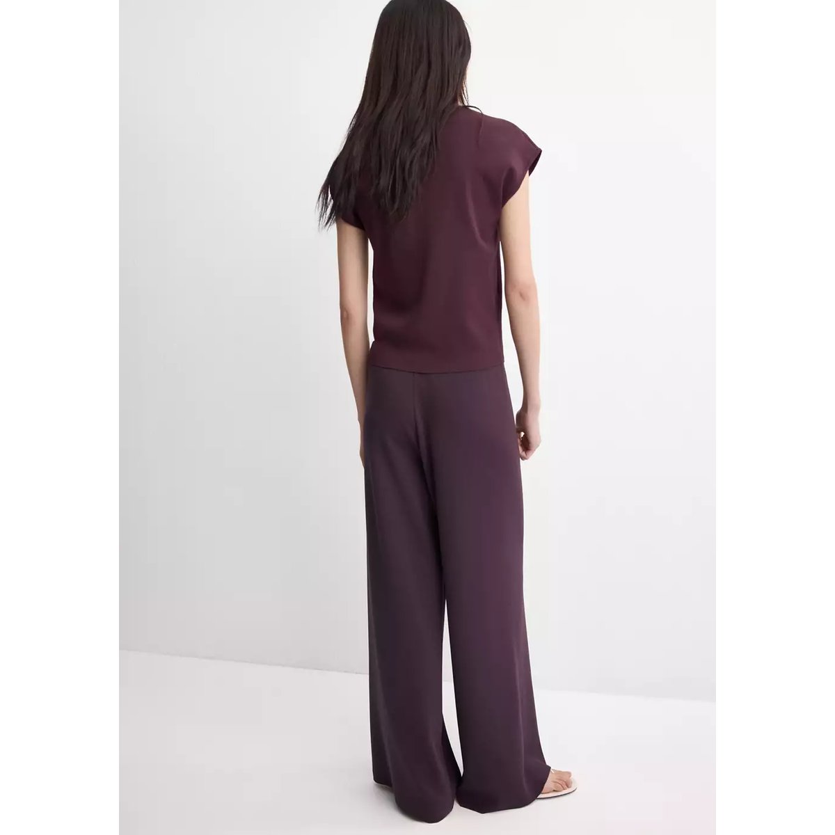 Pantalon en maille taille normale bordeaux, MANGO
