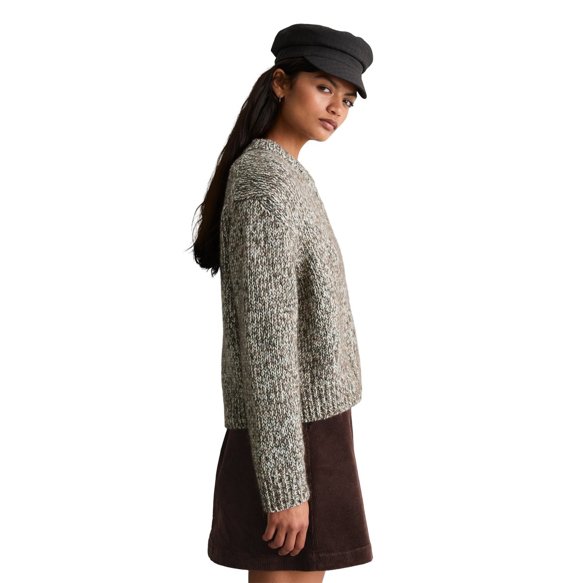 Cardigan zippé coupe décontractée en mélange de laine vierge et de laine d'alpaga beige, MARC O’POLO DENIM