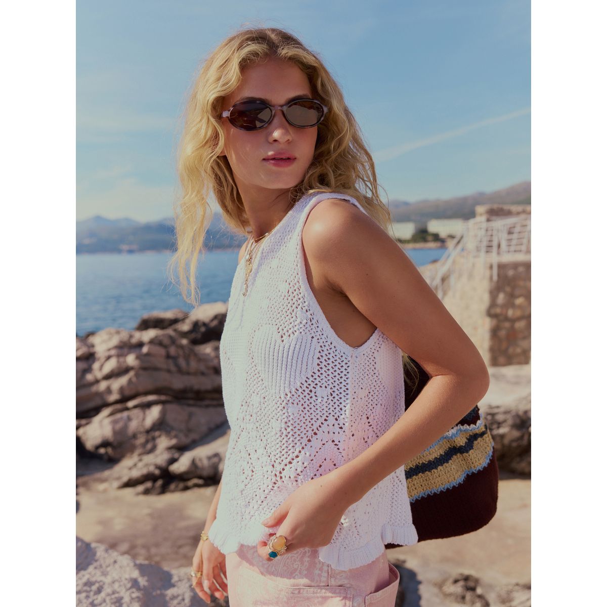 Débardeur en crochet coton à motif cœur blanc, NEXT