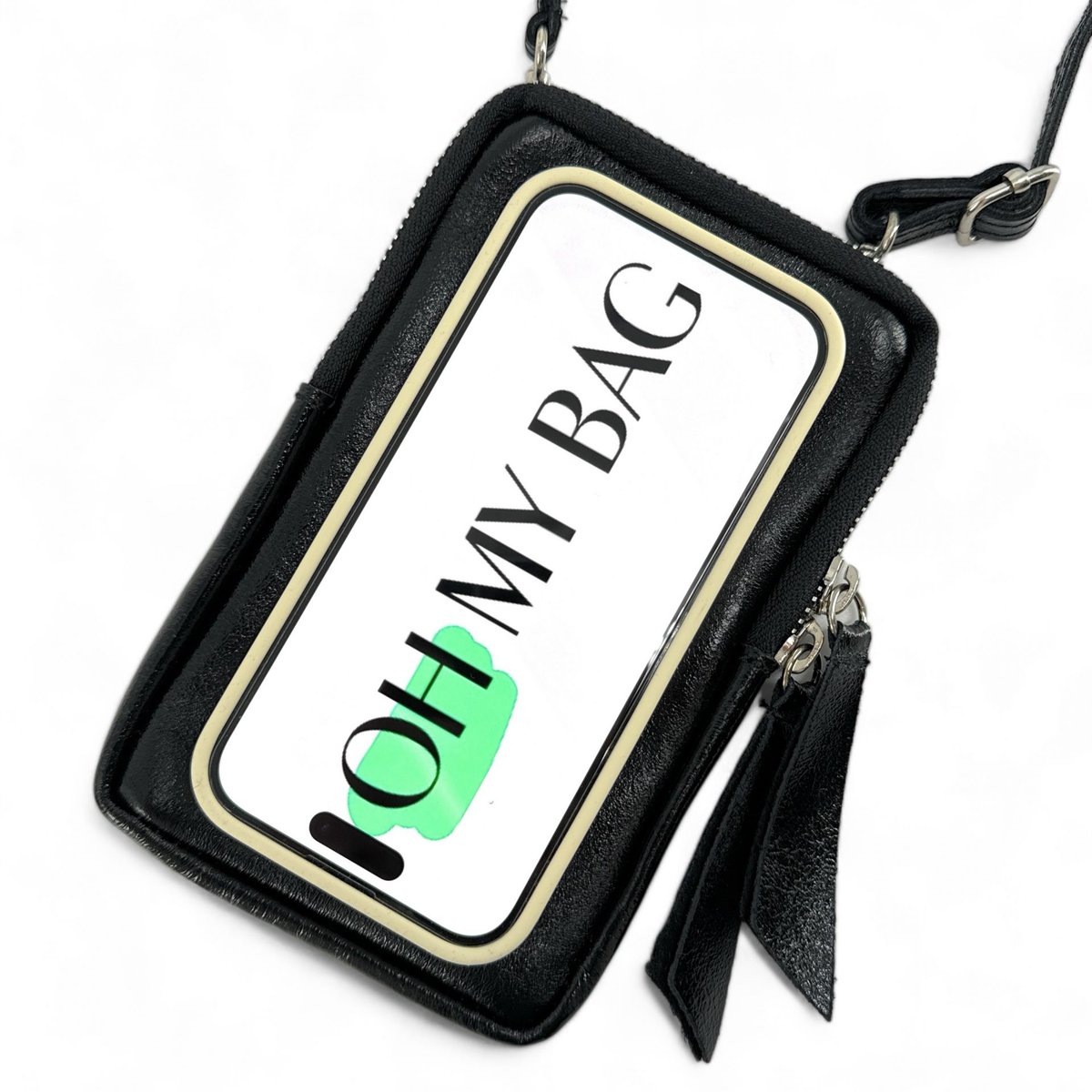 Pochette bandoulière en cuir irisé LOUVRE noir irisé, OH MY BAG