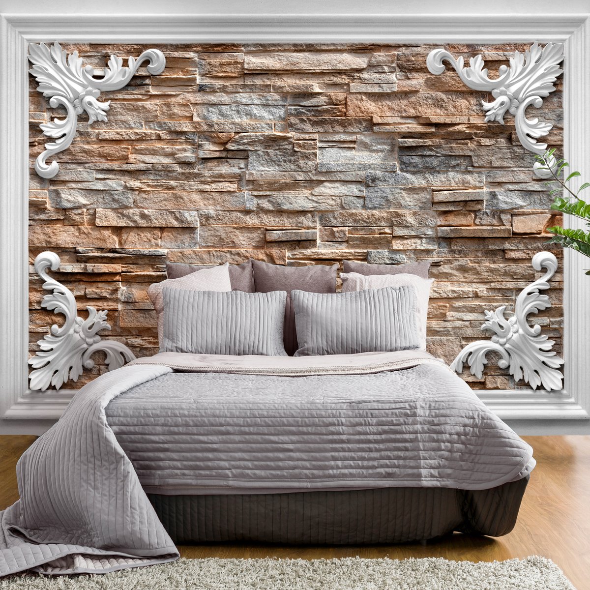 Papier peint intissé panoramique Brick in the Frame (Brown) gris / argent, EDEN