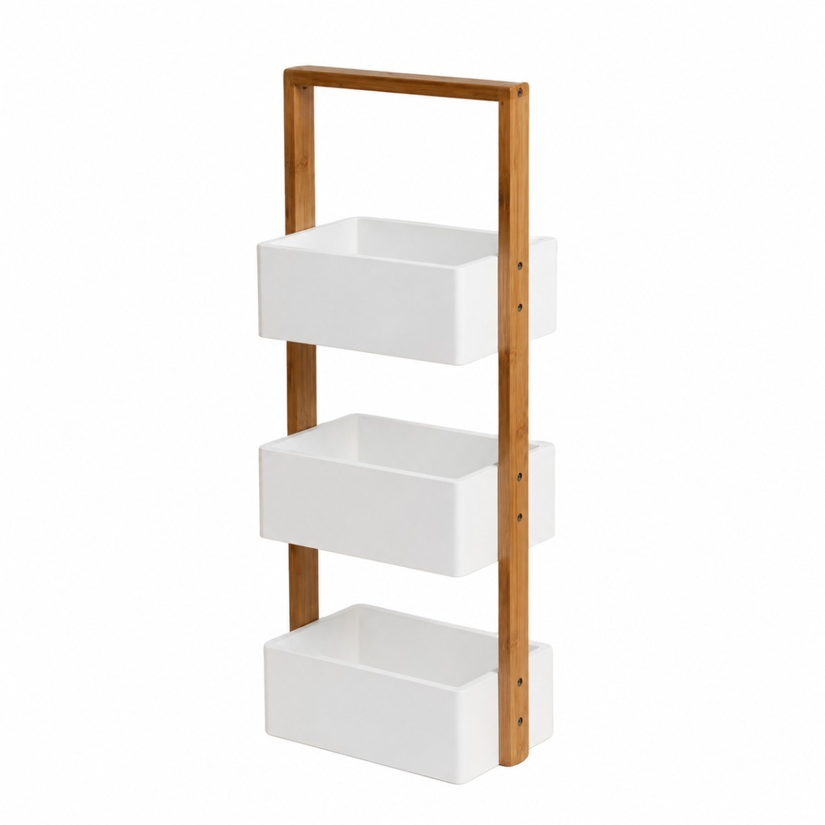 Etagère droite bambou 3 bacs de rangement blanc, CALICOSY